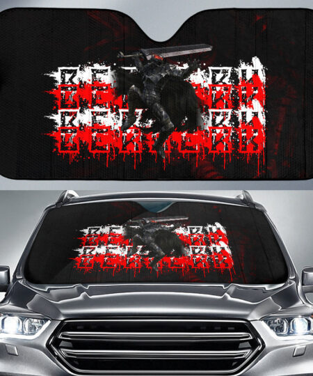 Berserk Anime Car Sunshade Guts Wearing Berserker Armor Fighting Red White Text Car Sun Shade