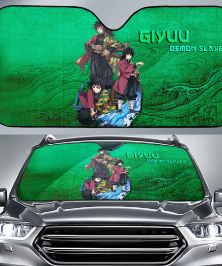 Demon Slayer Anime Car Sunshade Giyuu Water Breath Power Green Vintage Theme Car Sun Shade