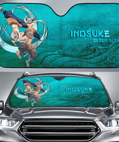 Demon Slayer Anime Car Sunshade Inosuke Power Fighting Moments Vintage Pattern Car Sun Shade