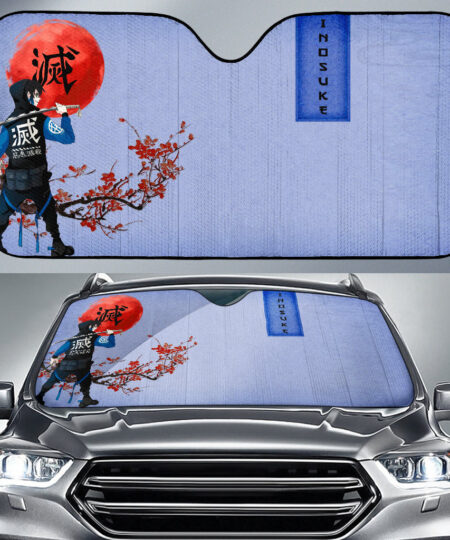 Demon Slayer Anime Car Sunshade Inosuke Took Off Mask Wearing Clothes Blue Theme Car Sun Shade