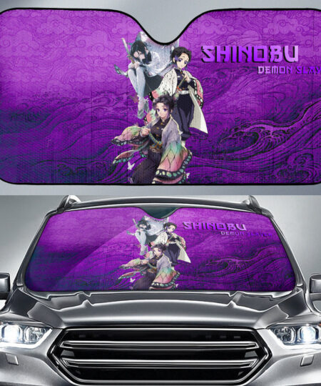 Demon Slayer Anime Car Sunshade Shinobu Power Purple Vintage Theme Car Sun Shade