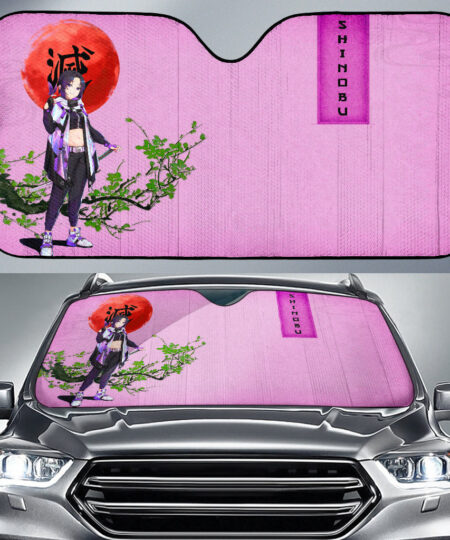 Demon Slayer Anime Car Sunshade Shinobu Wearing Modern Clothes Purple Theme Car Sun Shade