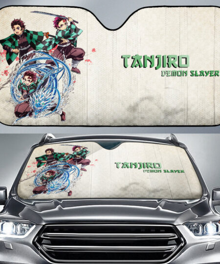 Demon Slayer Anime Car Sunshade Tanjiro Water Breath Power Fighting Moments Car Sun Shade