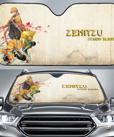 Demon Slayer Anime Car Sunshade Zenitsu Lightning Breath Power Fighting Moments Car Sun Shade