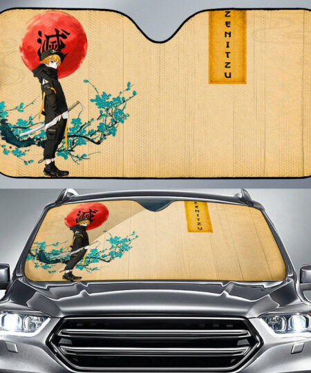Demon Slayer Anime Car Sunshade Zenitsu Wearing Modern Clothes Yellow Theme Car Sun Shade