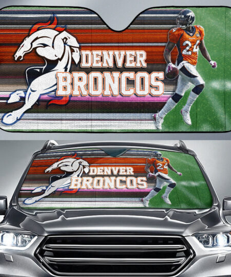 Denver American Football Broncos Football Car Sunshade Champ Bailey 24 Grab Rugby Ball Looking Back  Car Sun Shade
