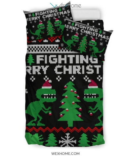 Dinosaur Fighting Merry Christmas Bedding Set