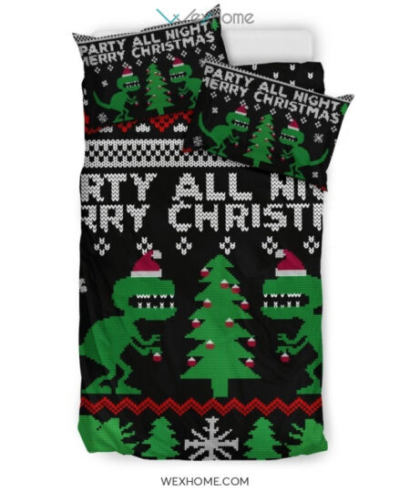 Dinosaur Party All Night Merry Christmas Bedding Set