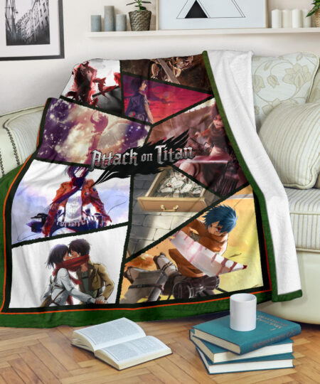 Eren Yeager And Mikasa Ackerman Attack On Titan Fleece Blanket Anime Home Decor Custom For Fans NT052703