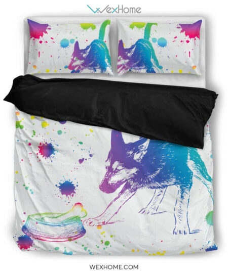 German Shepherd Watercolor White Background Bedding Set