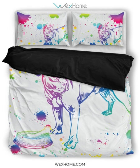 Pitbull Watercolor White Background Bedding Set