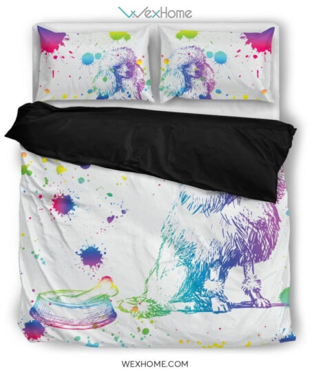 Poodle Watercolor White Background Bedding Set