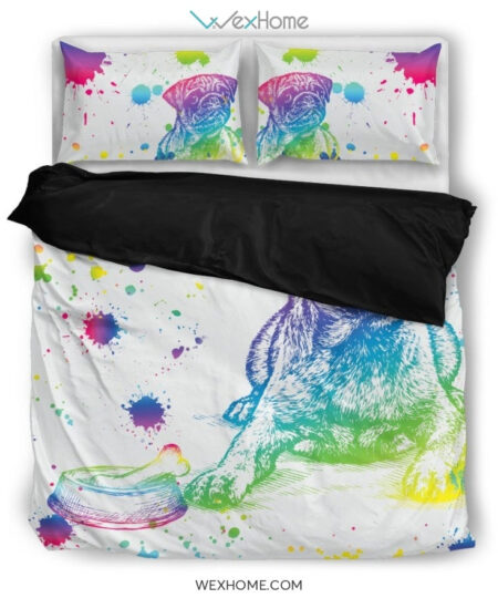 Pug Watercolor White Background Bedding Set