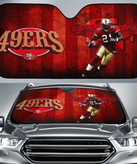 San Francisco American Football 49ers Football Car Sunshade Player 21 With Wings Holding Rugby Ball Car Sun Shade