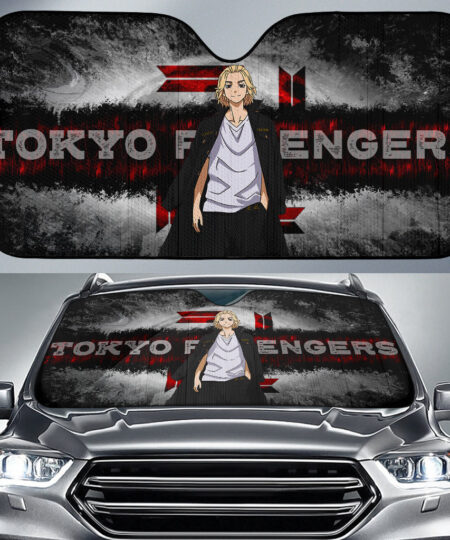 Tokyo Revengers Anime Car Sunshade Cool Mikey Smiling Red And Grey Car Sun Shade