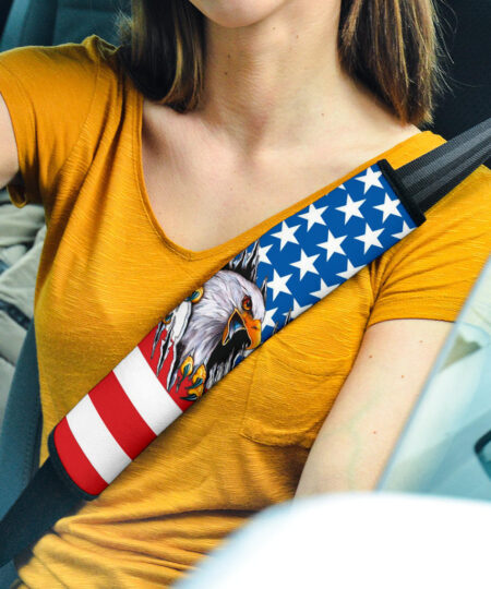US Independence Day Bald Eagle Breaking Though Claw Scratch Seat Belt Covers