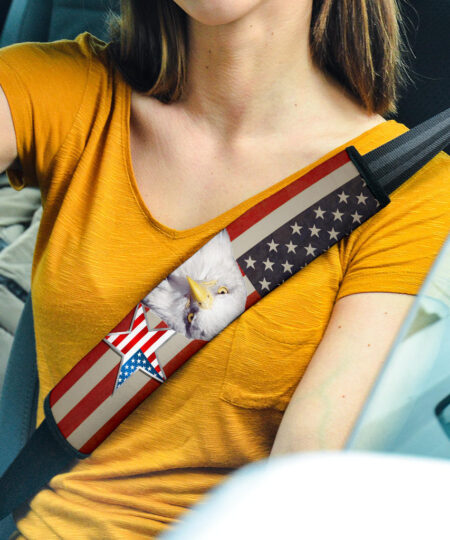 US Independence Day Funny Bald Eagle Face USA Star Flag Seat Belt Covers