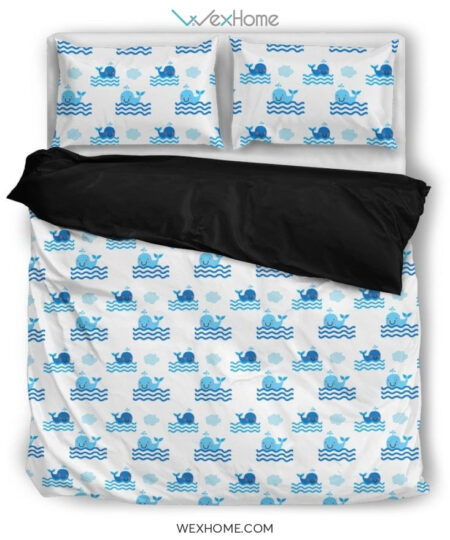 Whale Blue White Beautiful Charming Attractive Cute Bedding Set